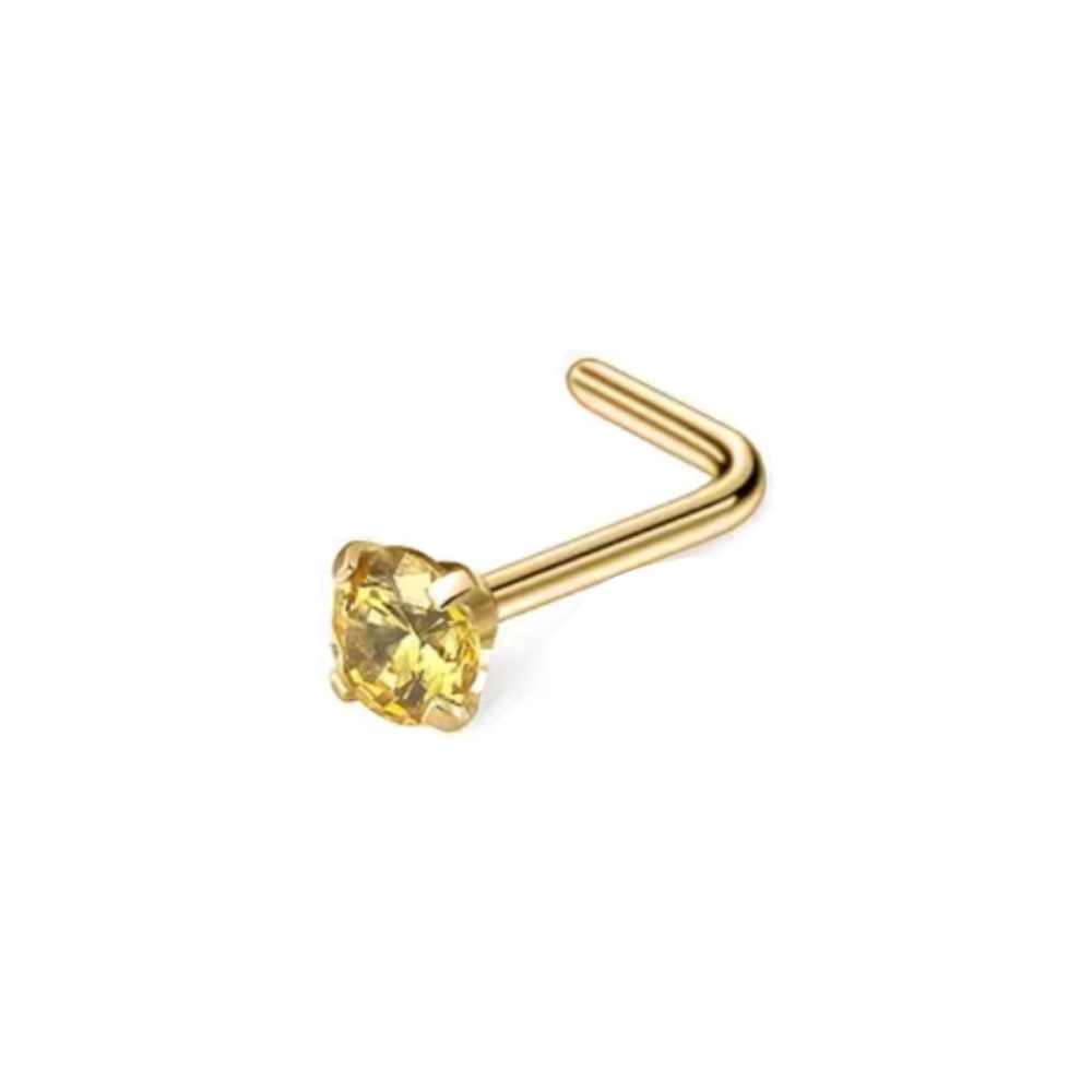 Yellow CZ Nose Stud L Bend – 18K Gold Plated Stainless Steel 20G
